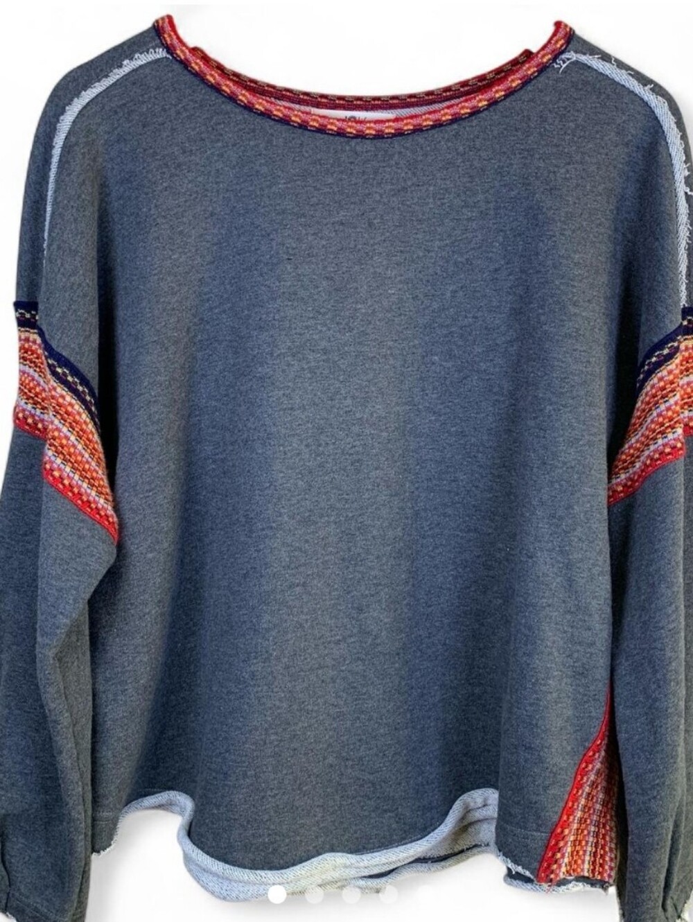 Natural Life Crochet Crewneck Sweatshirt Multicolor Trim